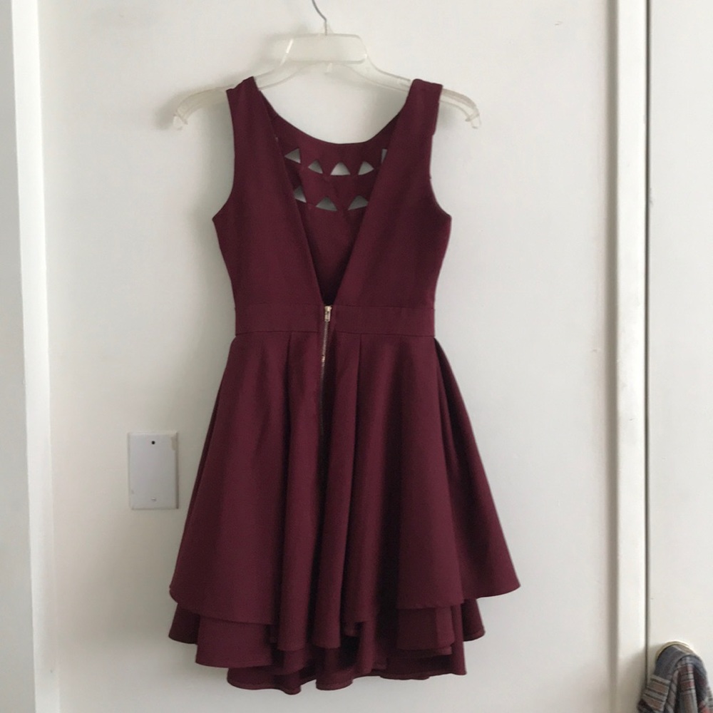 Burgundy Open back skater dress - Picture 3 of 5